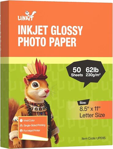 Uinkit 100 Sheets Thick Glossy Photo Paper Picture 8.5x11 62lb 230g 11.1mil Cardstock Postcard Brochure Inkjet For Dye Ink Printer in Kuwait