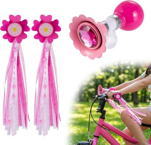 Kids Bike Horn, Children Bicycle Bell with 2 Pack Bike Handle Streamers Bike Accessories for Girls or Boys (Pink) in Kuwait