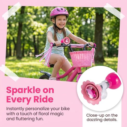 Kids Bike Horn, Children Bicycle Bell with 2 Pack Bike Handle Streamers Bike Accessories for Girls or Boys (Pink) in Kuwait