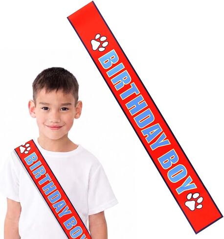 AHONEY Birthday Boy Sash, Red Paw Print Birthday Sash for Boys, Birthday Party Favors Photo Prop in Kuwait