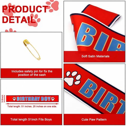 AHONEY Birthday Boy Sash, Red Paw Print Birthday Sash for Boys, Birthday Party Favors Photo Prop in Kuwait