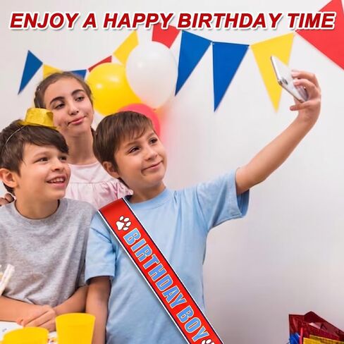 AHONEY Birthday Boy Sash, Red Paw Print Birthday Sash for Boys, Birthday Party Favors Photo Prop in Kuwait