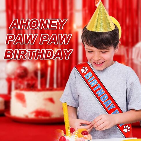 AHONEY Birthday Boy Sash, Red Paw Print Birthday Sash for Boys, Birthday Party Favors Photo Prop in Kuwait