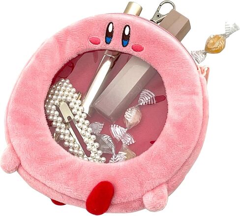 Kirby Mouthful Mode Plush Pouch – Ring Mouth Design, Zipper Case with Transparent Window & Keychain Clip in Kuwait
