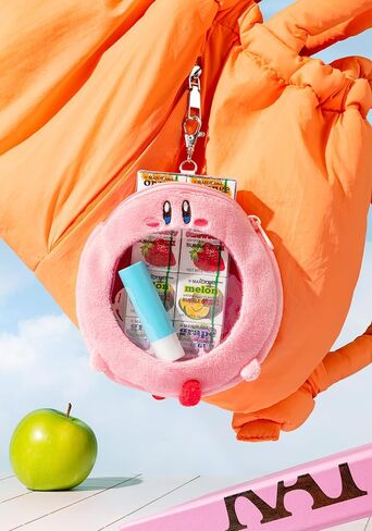Kirby Mouthful Mode Plush Pouch – Ring Mouth Design, Zipper Case with Transparent Window & Keychain Clip in Kuwait