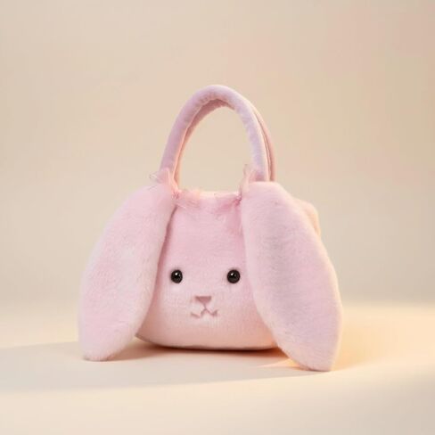 Rabbit Plush Bunny Handbags Soft Fluffy Rabbit Animal Tote Bags Toys Purses Pouch for Kids Girls Pink in Saudi Arabia