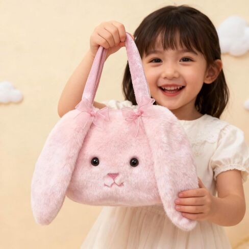 Rabbit Plush Bunny Handbags Soft Fluffy Rabbit Animal Tote Bags Toys Purses Pouch for Kids Girls Pink in Saudi Arabia