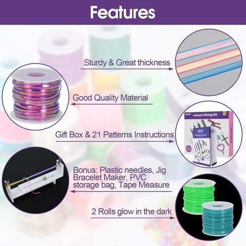 Lanyard String with Bracelet Jig– 20 Rolls Gimp String, Boondoggle String in Saudi Arabia