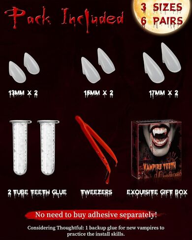 6 Pairs Vampire Teeth Fangs for Kids Adult Halloween Cosplay 3 Sizes in Kuwait