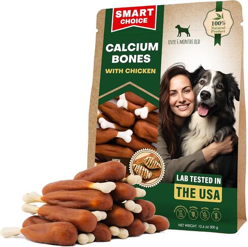 Dog Treats Bones Wrapped Chicken & Rawhide Free Chew - Pet Healthy Dried Snacks & Grain Free Meat - Bulk Best Chews for Small & Large Dogs - Made for USA (24 oz (Pack of 1), Calcium Bones) in Saudi Arabia