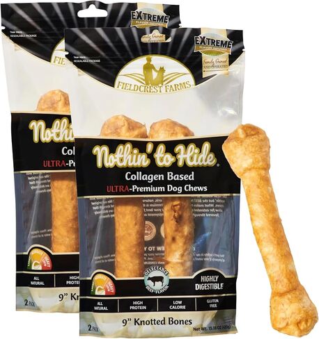Fieldcrest Farms Nothin’ to Hide Ultra Knotted Bones – Collagen-Based Rawhide Alternative Dog Chews, Beef Flavor, Highly Digestible for Aggressive Chewers up to 35 lbs, 9-Inch, 2 Pack in Saudi Arabia