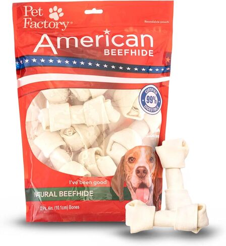 Pet Factory American Beefhide 4-5" Knotted Bones Dog Chew Treats - Natural Flavor, 22 Count/1 Pack in Kuwait