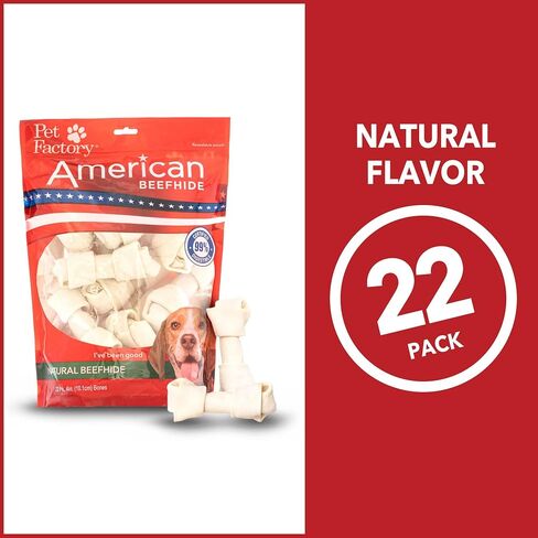 Pet Factory American Beefhide 4-5" Knotted Bones Dog Chew Treats - Natural Flavor, 22 Count/1 Pack in Kuwait