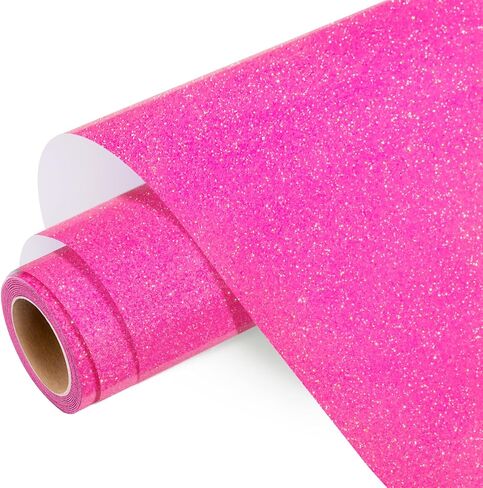 WRAPXPERT Pink Glitter HTV Hot Pink Heat Transfer Vinyl Roll,10" x 5ft Sparkle Iron on Vinyl Rolls for Heat Press Design, Shirts, Easy to Cut & Transfer in Kuwait