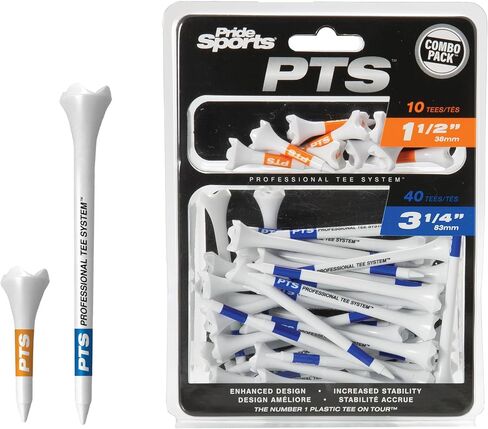 تي شيرت Pride Professional Tee System Evolution Plastic Golf Tees (عبوة من 50)، 40 قطعة مقاس 8.89 سم / 6.35 سم + 10 قطع مقاس 3.81 سم in Kuwait