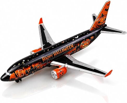 Halloween Airplane Model, Black & Orange Passenger Aircraft with Pumpkin and Bat Design, Decorative Collectible for Aviation Fans in Kuwait