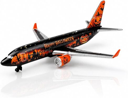 Halloween Airplane Model, Black & Orange Passenger Aircraft with Pumpkin and Bat Design, Decorative Collectible for Aviation Fans in Kuwait