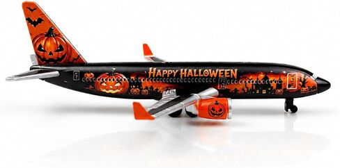 Halloween Airplane Model, Black & Orange Passenger Aircraft with Pumpkin and Bat Design, Decorative Collectible for Aviation Fans in Kuwait
