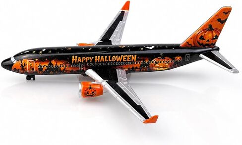 Halloween Airplane Model, Black & Orange Passenger Aircraft with Pumpkin and Bat Design, Decorative Collectible for Aviation Fans in Kuwait