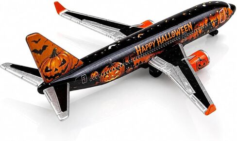 Halloween Airplane Model, Black & Orange Passenger Aircraft with Pumpkin and Bat Design, Decorative Collectible for Aviation Fans in Kuwait