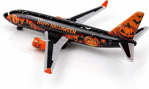 Halloween Airplane Model, Black & Orange Passenger Aircraft with Pumpkin and Bat Design, Decorative Collectible for Aviation Fans in Kuwait
