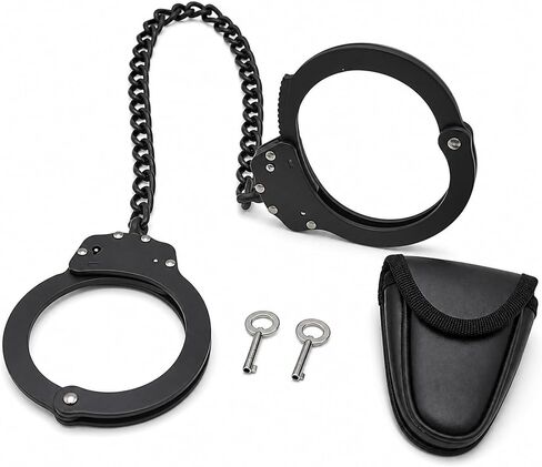 Yoghourds Metal Long Handcuffs - Sturdy Durable Double Lock Steel LegCuffs, Police Professional Heavy Duty Ankle Handcuffs with 2 Keys & Holster (Black) in Kuwait