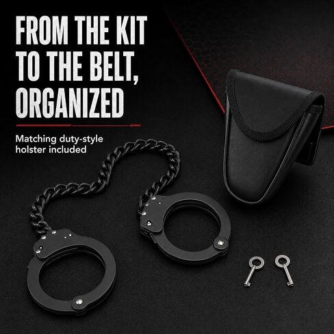 Yoghourds Metal Long Handcuffs - Sturdy Durable Double Lock Steel LegCuffs, Police Professional Heavy Duty Ankle Handcuffs with 2 Keys & Holster (Black) in Kuwait