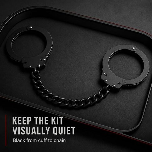 Yoghourds Metal Long Handcuffs - Sturdy Durable Double Lock Steel LegCuffs, Police Professional Heavy Duty Ankle Handcuffs with 2 Keys & Holster (Black) in Kuwait