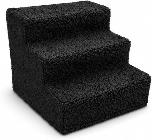 ZENVY 3-Step Pet Stairs for Small Dogs and Cats Up to 20 lb, Fleece-Covered Indoor Pet Steps with Removable Cover, MDF Wood Frame, Black in Saudi Arabia