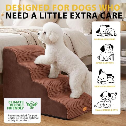 4-Step Dog Stairs for Small Dogs, Non-Slip Foam Pet Steps for High Beds in Saudi Arabia