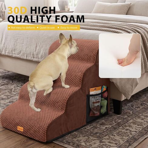 4-Step Dog Stairs for Small Dogs, Non-Slip Foam Pet Steps for High Beds in Saudi Arabia