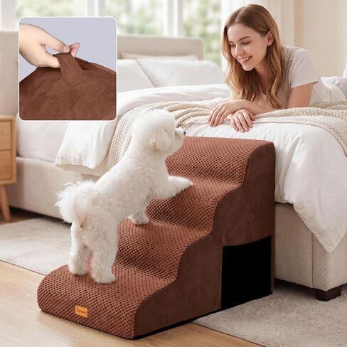 4-Step Dog Stairs for Small Dogs, Non-Slip Foam Pet Steps for High Beds in Saudi Arabia