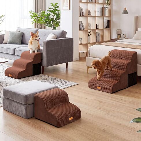 4-Step Dog Stairs for Small Dogs, Non-Slip Foam Pet Steps for High Beds in Saudi Arabia