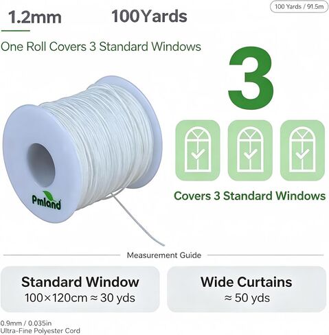 PMLAND 1 X Roll of 100 Yards Lift Shade Cord 1.2 mm - White in Kuwait