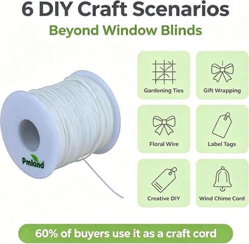 PMLAND 1 X Roll of 100 Yards Lift Shade Cord 1.2 mm - White in Kuwait