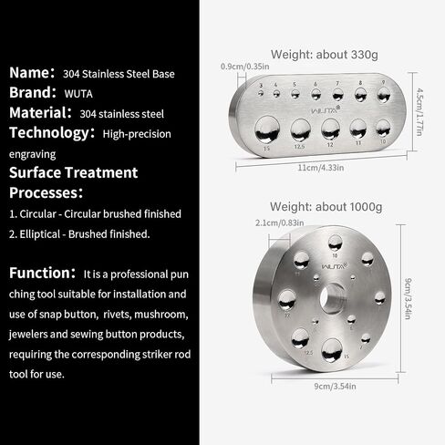 WUTA Flat Dapping Doming Block 12 Cavity Steel Dapping Doming Block for Jewelry Making and Metalworkers (Elliptical) in Kuwait