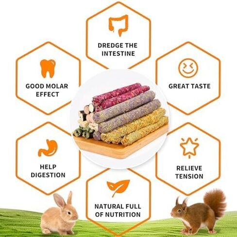 Jorewood Rabbit Chew Toys,Natural Hanging Basket with Sweet Bamboo,Timothy Hay,Peach Sticks for Bunny Chinchillas Guinea Pigs Hamsters Rats Teeth Grinding in Kuwait