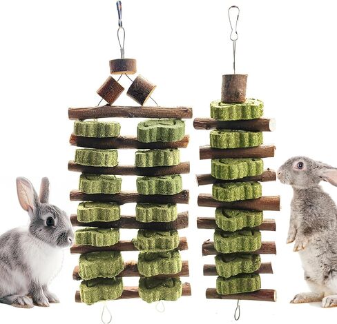 WDEFUN Natural Apple Wood Clover Cake Teeth Grinding Toy String - Rabbit Snack Chewing Toy, Safe and Durable Pet Teeth Grinding Rod, Caring for Dental Health in Saudi Arabia