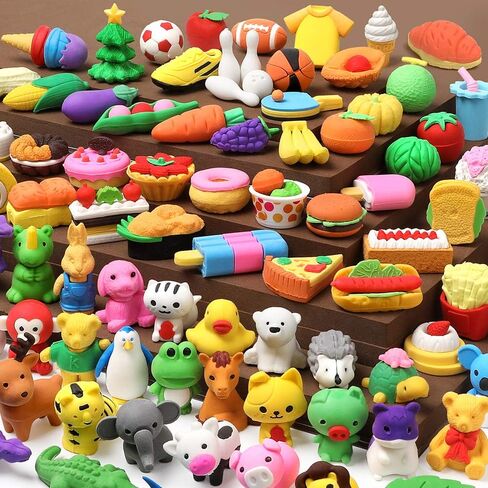 100Pcs 3D Animal Pencil Erasers, Desk Pets for Treasure, School Rewards in Kuwait