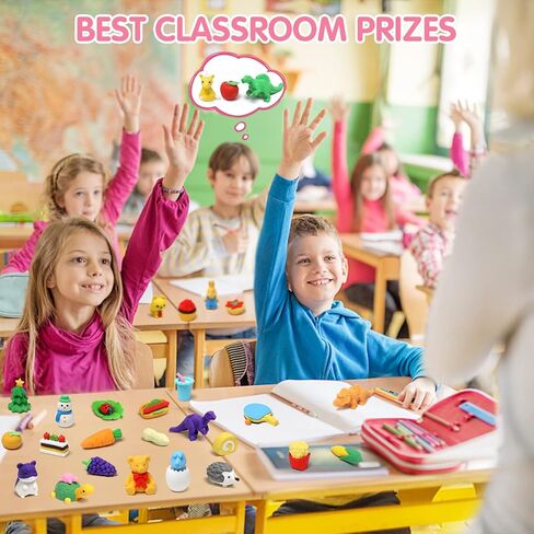 100Pcs 3D Animal Pencil Erasers, Desk Pets for Treasure, School Rewards in Kuwait
