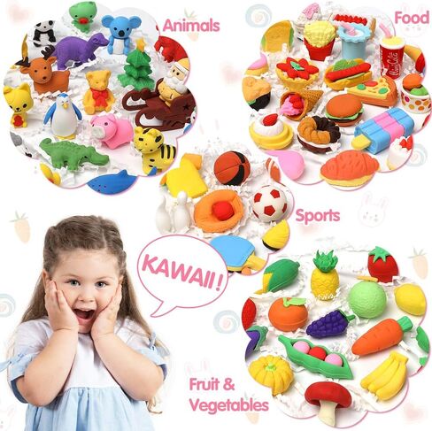 100Pcs 3D Animal Pencil Erasers, Desk Pets for Treasure, School Rewards in Kuwait