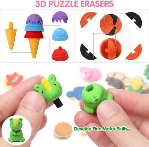 100Pcs 3D Animal Pencil Erasers, Desk Pets for Treasure, School Rewards in Kuwait