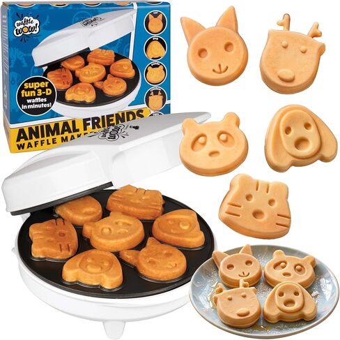 Waffle Wow! Animal Friends Waffle Maker, 7 Animal Shapes, Nonstick Electric | Mini Waffler Iron for Kids Breakfast & Parties- Quick Heat Easy Release, Compact Storage, Family Fun, Includes Recipe Guide in Saudi Arabia