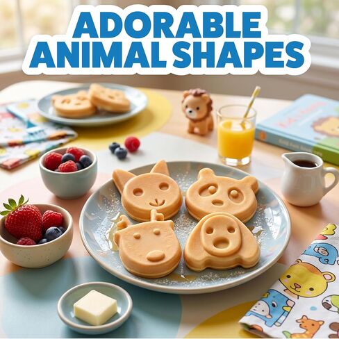 Waffle Wow! Animal Friends Waffle Maker, 7 Animal Shapes, Nonstick Electric | Mini Waffler Iron for Kids Breakfast & Parties- Quick Heat Easy Release, Compact Storage, Family Fun, Includes Recipe Guide in Saudi Arabia
