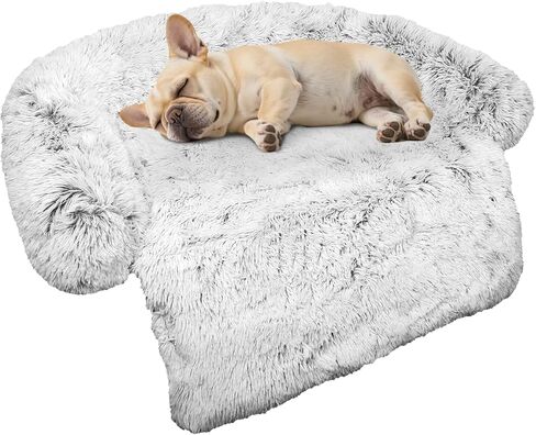 Calming Dog Bed Fluffy Plush Dog Mat for Furniture Protector with Removable Washable Cover for Large Medium Small Dogs and Cats (Large, Light Grey) in Kuwait
