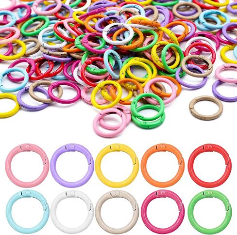 100 Pcs Round Carabiner Keychain Rings Bulk-10 Colors Metal Key Ring Clips Spring O Rings for DIY Keychain Making Supplies, Purse Bag Charms, Lanyard, Crafts (0.9 Inch, Assorted Colors) in Saudi Arabia