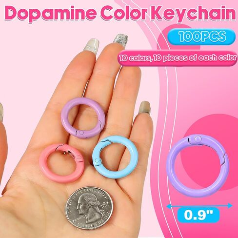 100 Pcs Round Carabiner Keychain Rings Bulk-10 Colors Metal Key Ring Clips Spring O Rings for DIY Keychain Making Supplies, Purse Bag Charms, Lanyard, Crafts (0.9 Inch, Assorted Colors) in Saudi Arabia