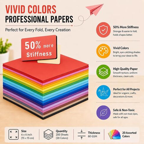 Origami Paper 200 Sheets 6 x 6 Inch Double Sided Colored Craft Paper in Saudi Arabia