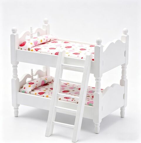 Wooden Dollhouse Furniture of Baby bunk Bed with Ladder for Miniature Dollhouse Accessories - 1/12 Scale in Kuwait