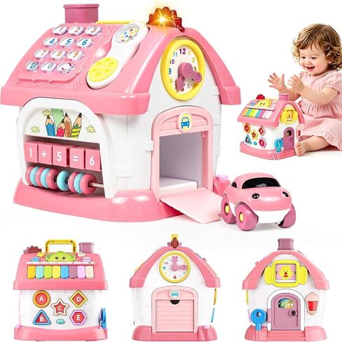 ألعاب Marstone Baby Girl لعمر 1 2 3+ سنوات، ألعاب مونتيسوري للأطفال الصغار مع صوت/أضواء/موسيقى/ساعة/هاتف/سيارة 6 في 1 منزل متعدد الوظائف، لعبة موسيقية تعليمية مبكرة هدية للفتيات والفتيان in Kuwait